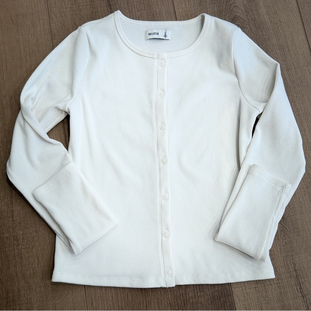 Y2K Hollister Henley Top Women XS Long Ribbed Cropped Long Sleeves V-Neck Button - Picture 4 of 6